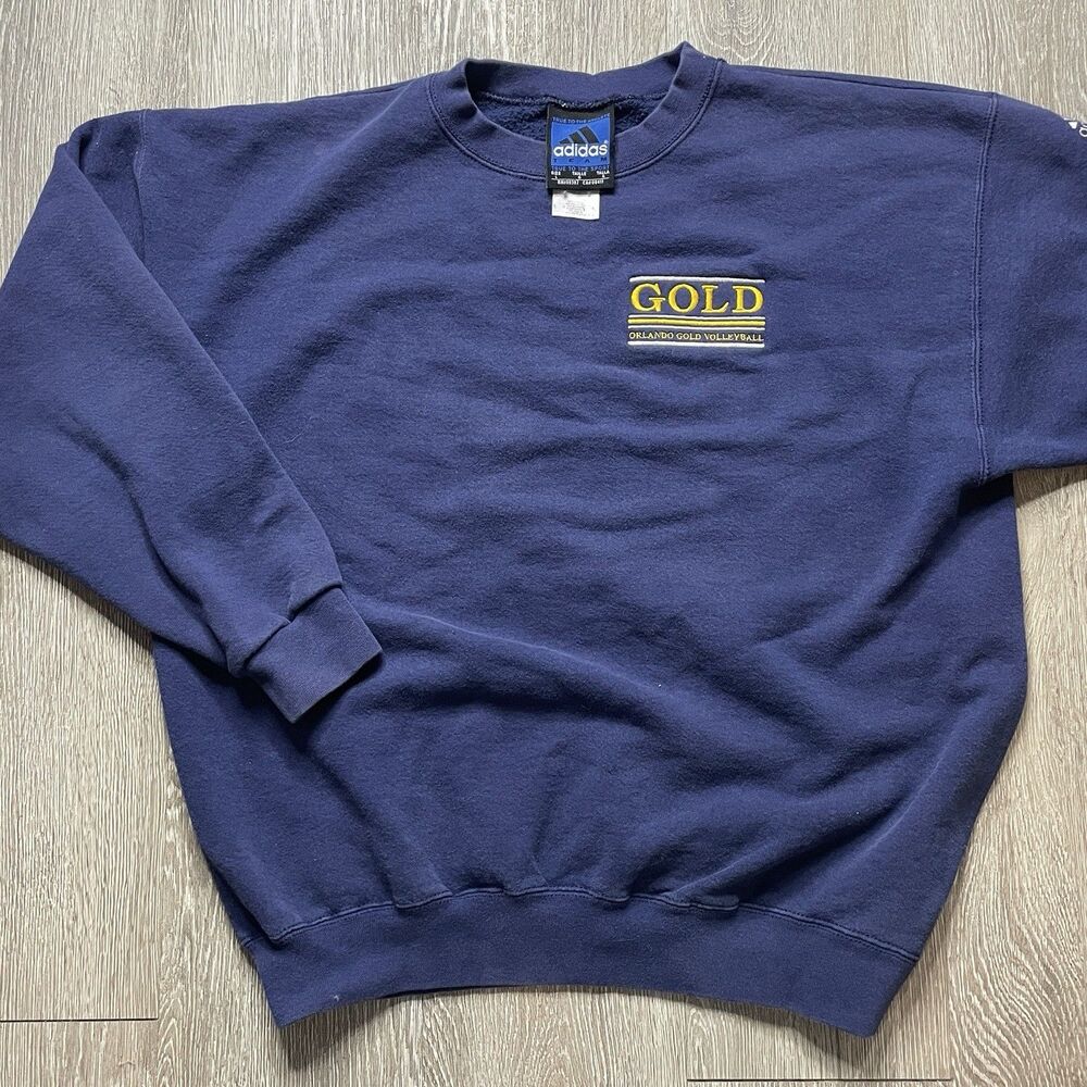 Vintage Adidas Sweatshirt Men L Blue  Sweater 90s Y2K Orlando Gold Volleyball